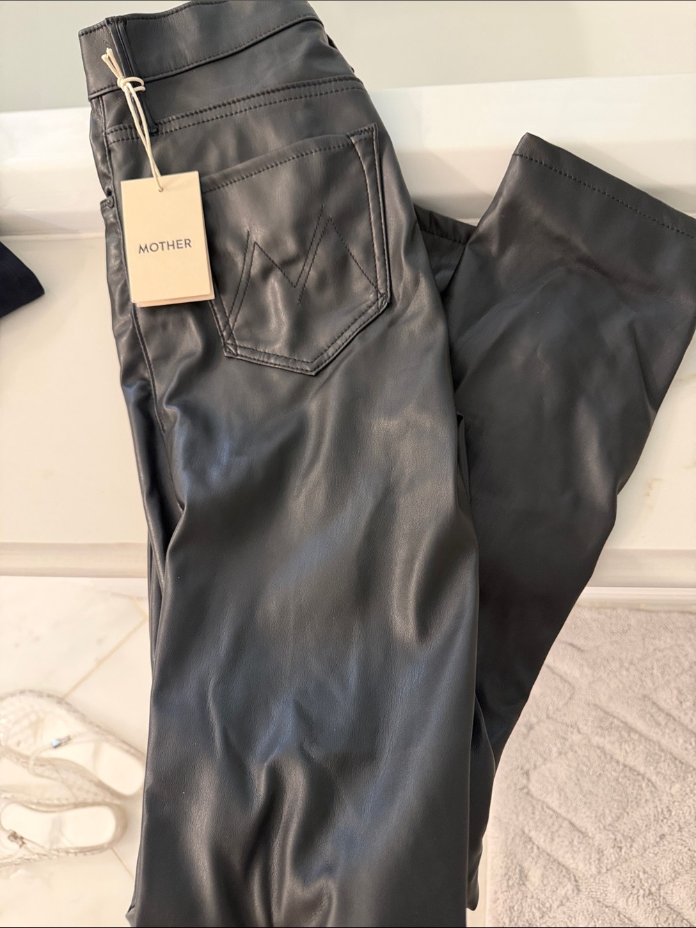 MOTHER Dazzler Skimp Black Faux Leather Pants with Back Pocket Stitch